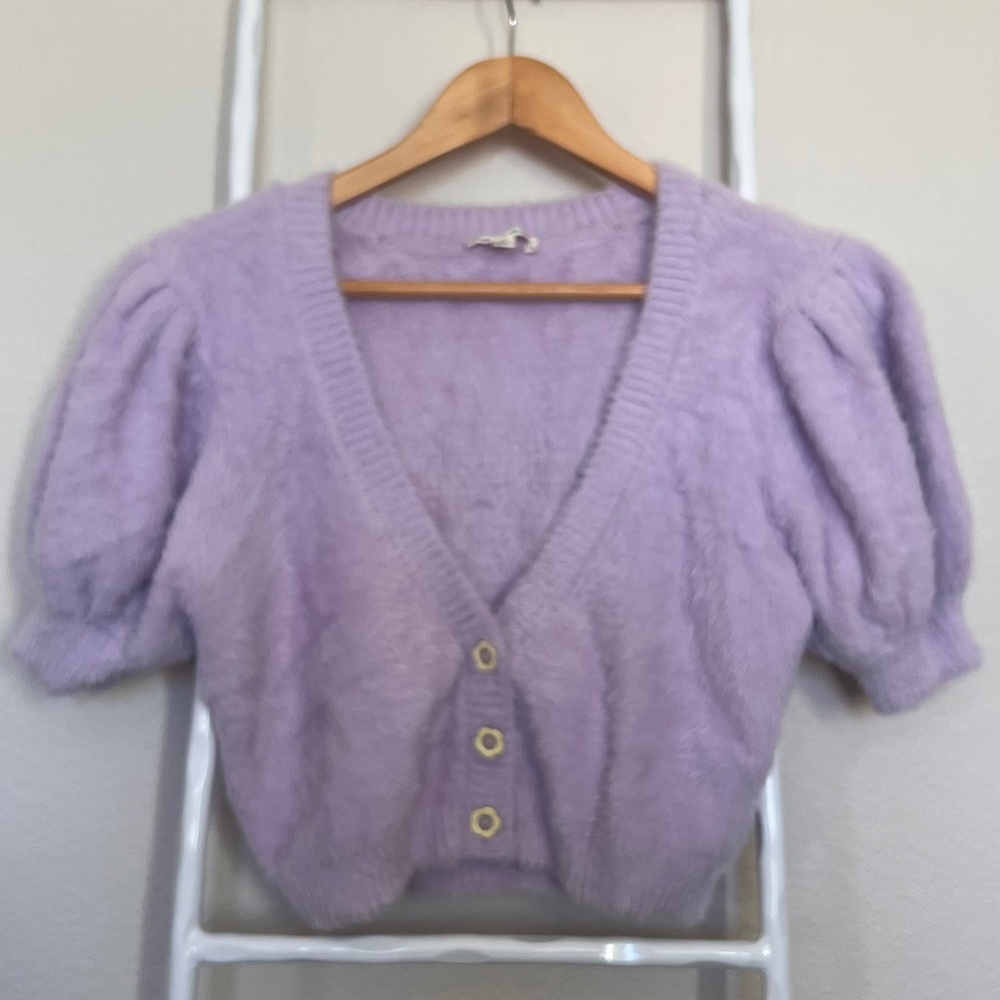 For Love and Lemons Lilac Crop Top Sweater with Daisy Buttons Size M